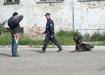 ..a hned poté střežil figuranta při dokončení prohlídky.